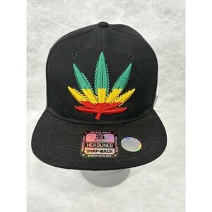 Headlines Rasta Leaf Black Snapback Hat Adjustable Cap‎ Embroidered Red Green